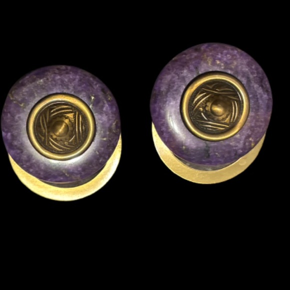 Vintage Purple and Gold Clip-On Earrings - Picture 4 of 8